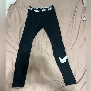 Nike Black Leggings with White Swoosh and Branded Waistband